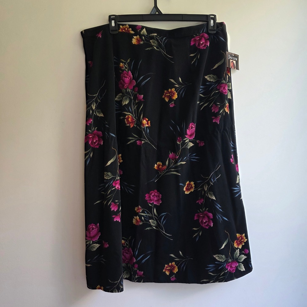 Jaclyn Smith Vintage Y2K Floral Midi Skirt Black Pink 2X NWT Kmart Feminine